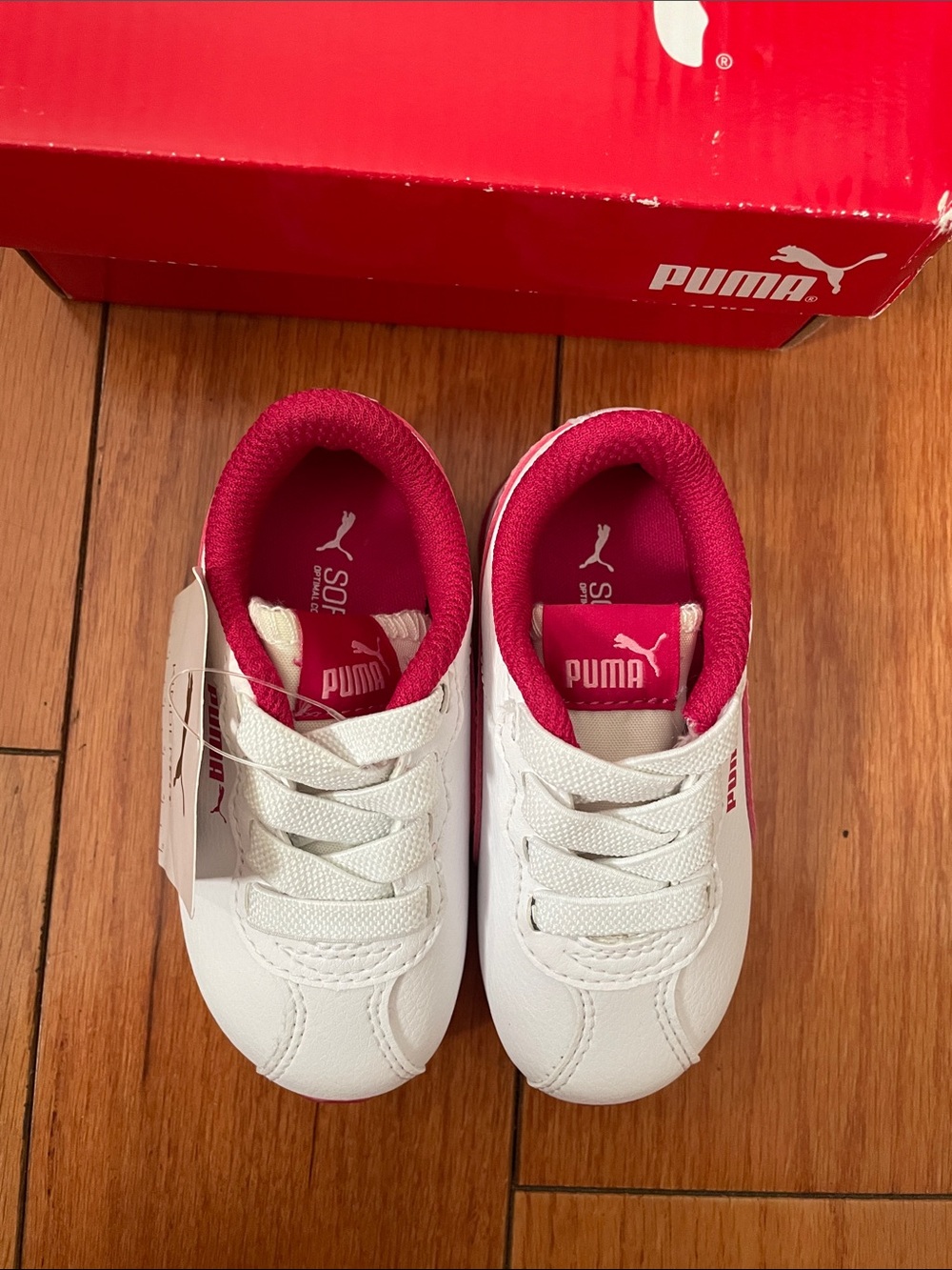 Puma Kids White Sneakers with Pink Lining